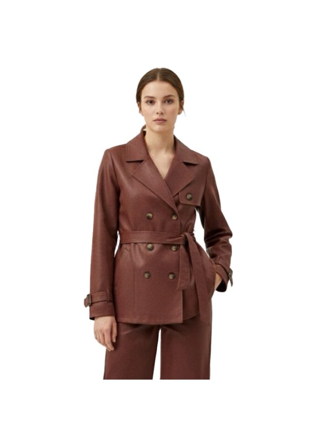 Smoky Egypt Women Gabardine Double-Breasted Jacket - Brick - Image 3